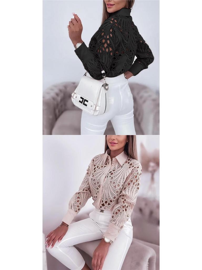 2026 Women's Lace Hollow Long Sleeve Shirt - Versatile Spring/Autumn Fashion