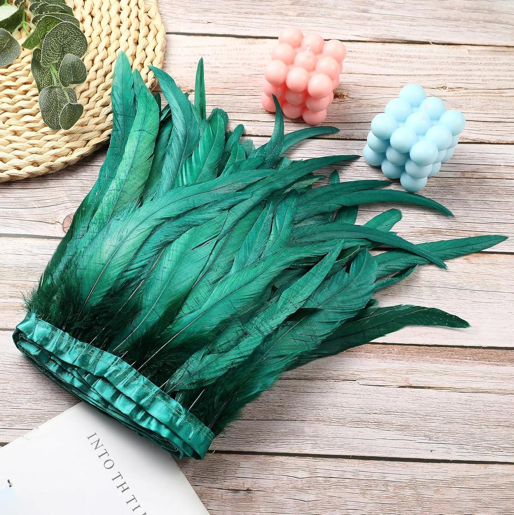 1 yard nadýchaná tmavě zelená stuha s peřím z kohoutího ocasu 25-30 cm Svatba Party Dekorace Šaty Oblečení Šití Řemeslné potřeby DIY Ozdoba