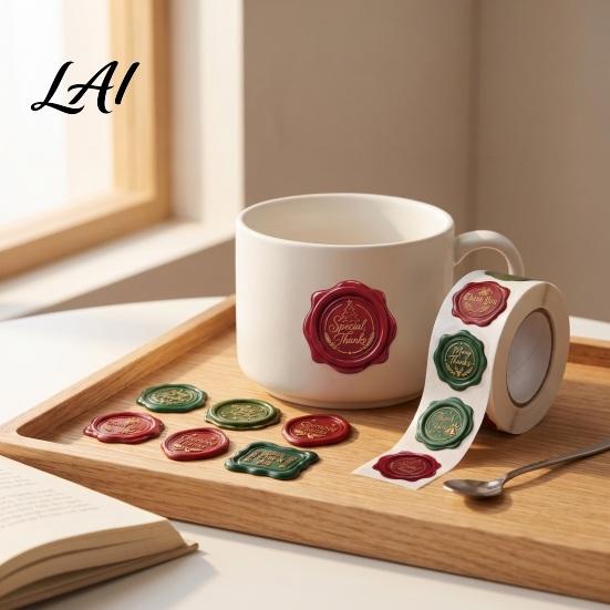 Holiday Gift Wrapping Labels Christmas Wax Seal Stickers Self-Adhesive Embossed Decals Red And Souvenir Packaging Green Retro for Greeting