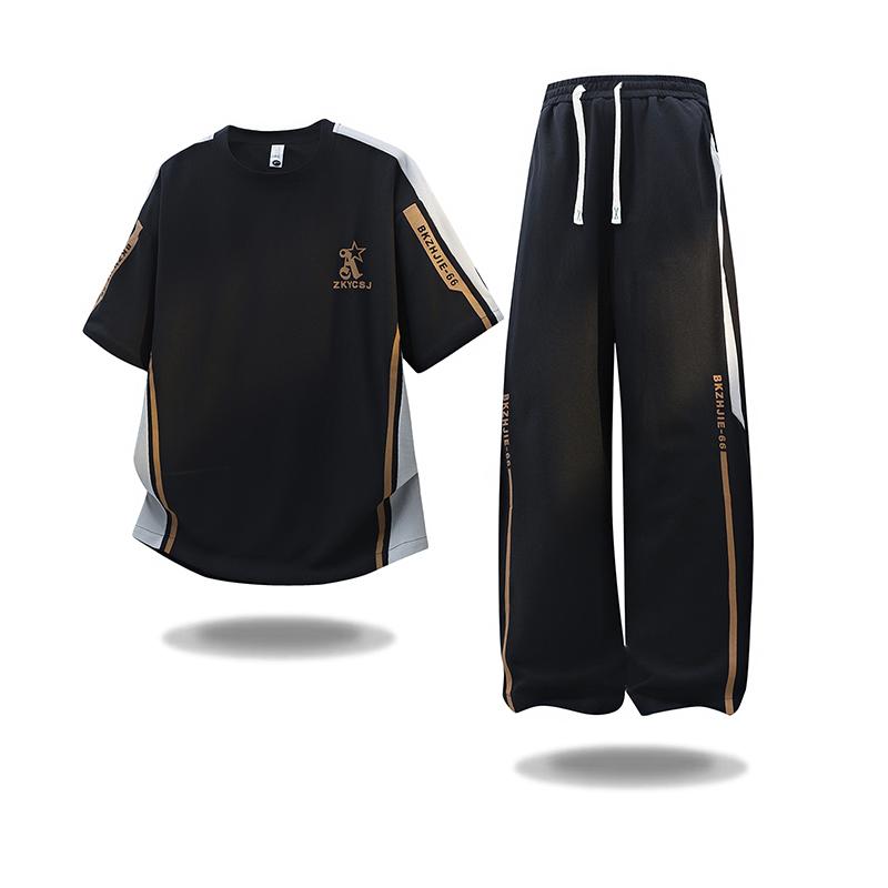 

Sports Suit Men s Running Speed Drying Clothes Ice Silk Short Sleeved Loose Training Clothes Running Fitness Men s Two-piece Set M чорний