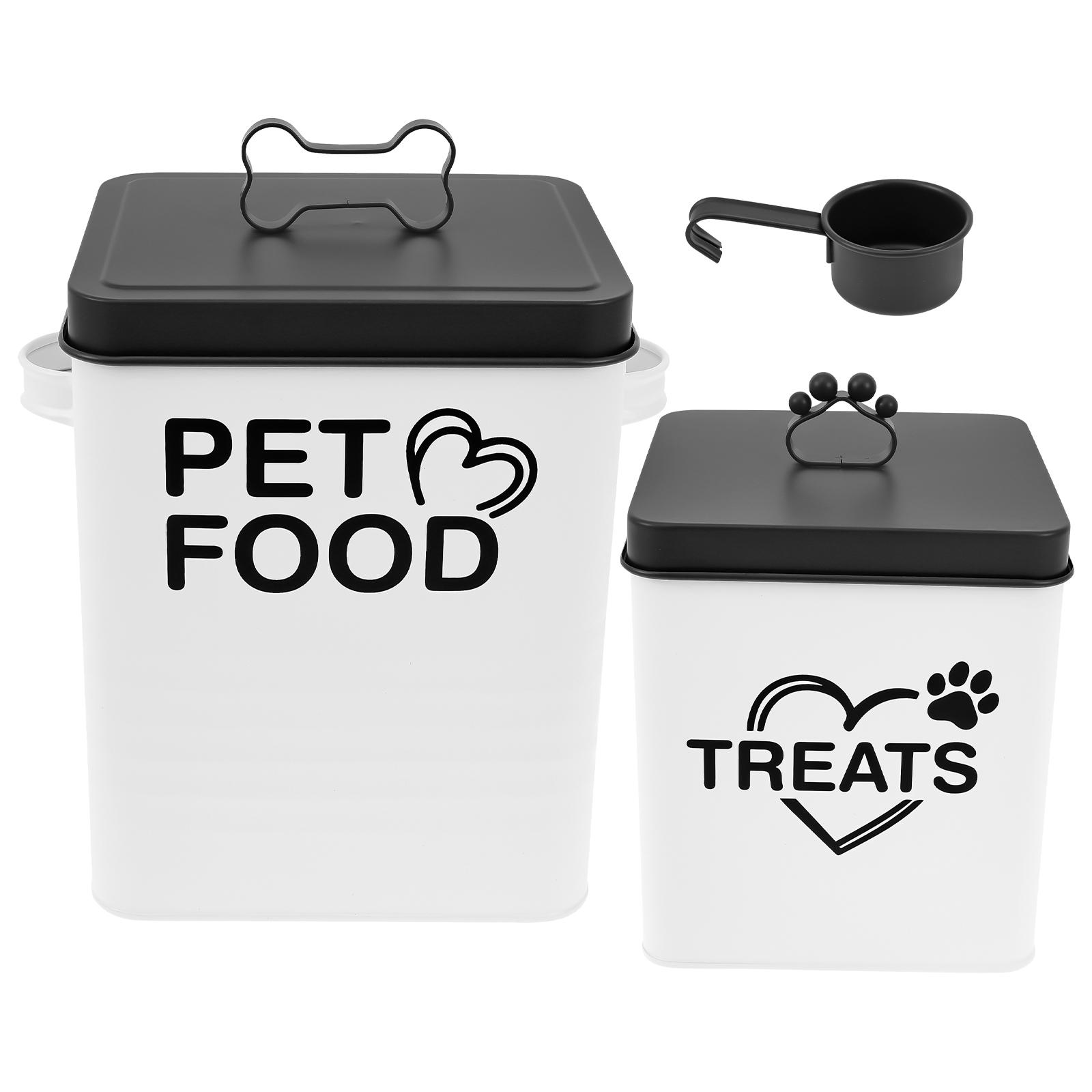 

2Pcs Iron Pet Food Storage Barrel Sealed Moisture-proof Dog Cat Food Container With Airtight Lid and Spoon