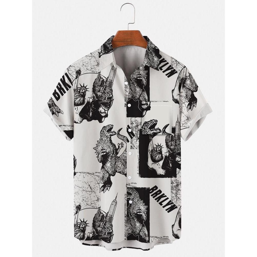 Octopus Print Men Hawaiian Shirt Summer Beach Short Sleeve