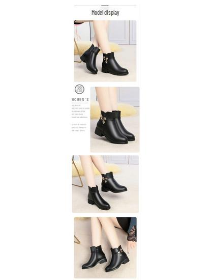 Mom's Soft Leather Cotton Shoes: Cozy Velvet-Lined Winter Boots for Women, Ideal for Middle-Aged and Elderly.