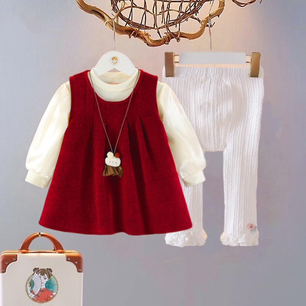 

Комплект платья для девочек на осень/зиму 2025 с флисовой подкладкой: Модный праздничный наряд для годовалых 100 cm