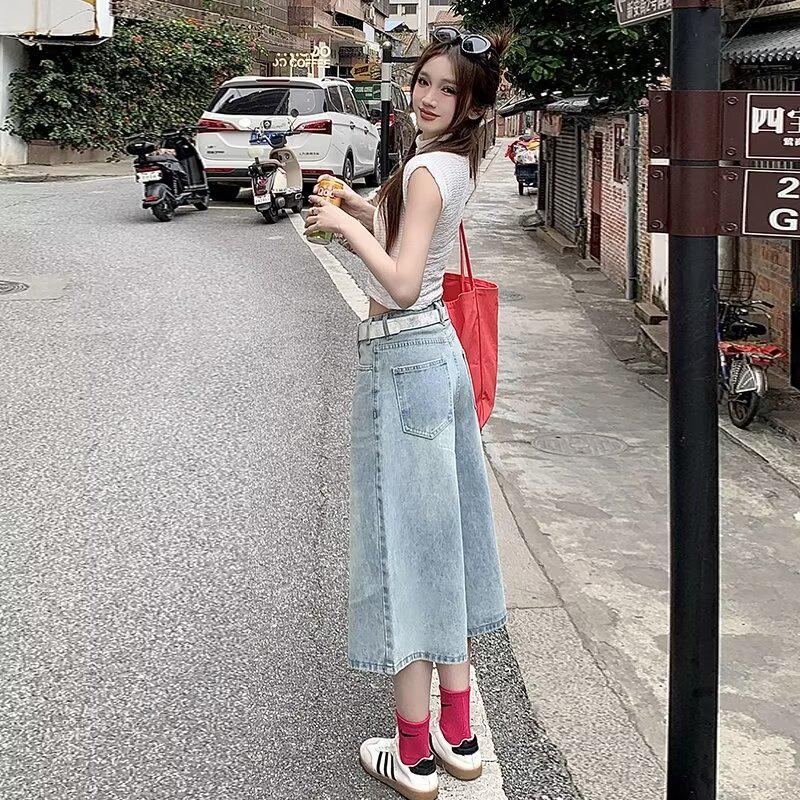 Women's Vintage High-Waist Wide-Leg Denim Shorts - Summer Lightweight and Loose Fit