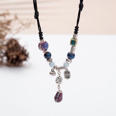 Drunk Dream Love Ceramic Beaded Necklace Women'S Retro Woven Rope Neck Chain National Style Zen Hanfu Collarbone Chain