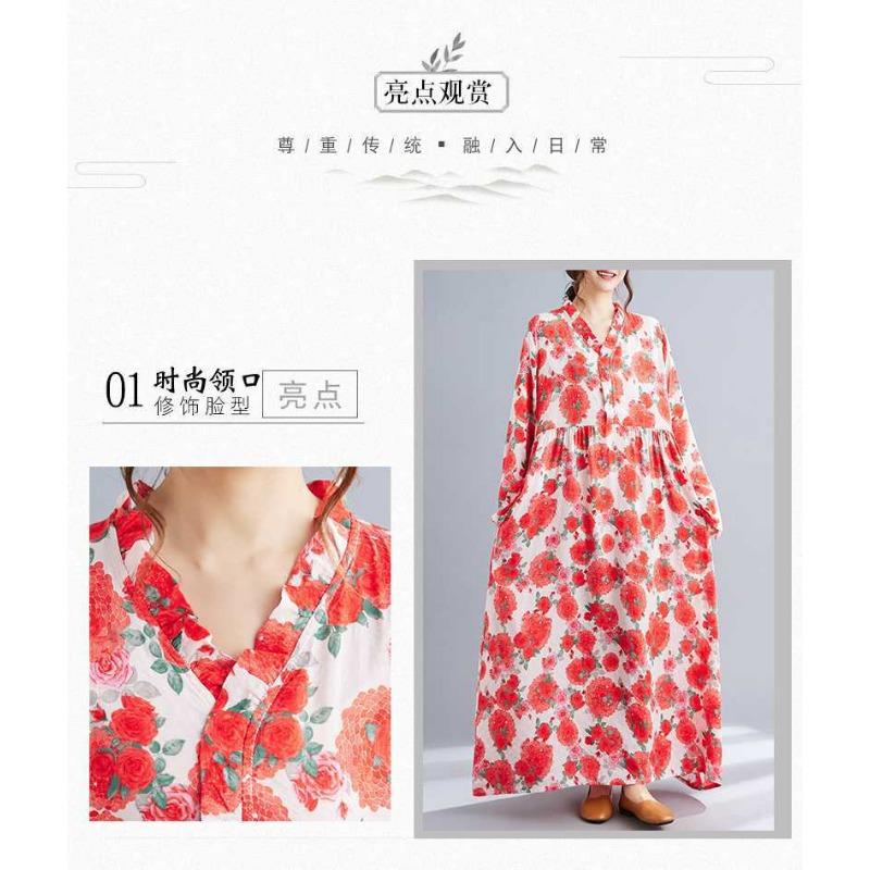 Neue Böhmische Vintage Bedruckte Locker Langarm Großer Schwung Lange Kleider