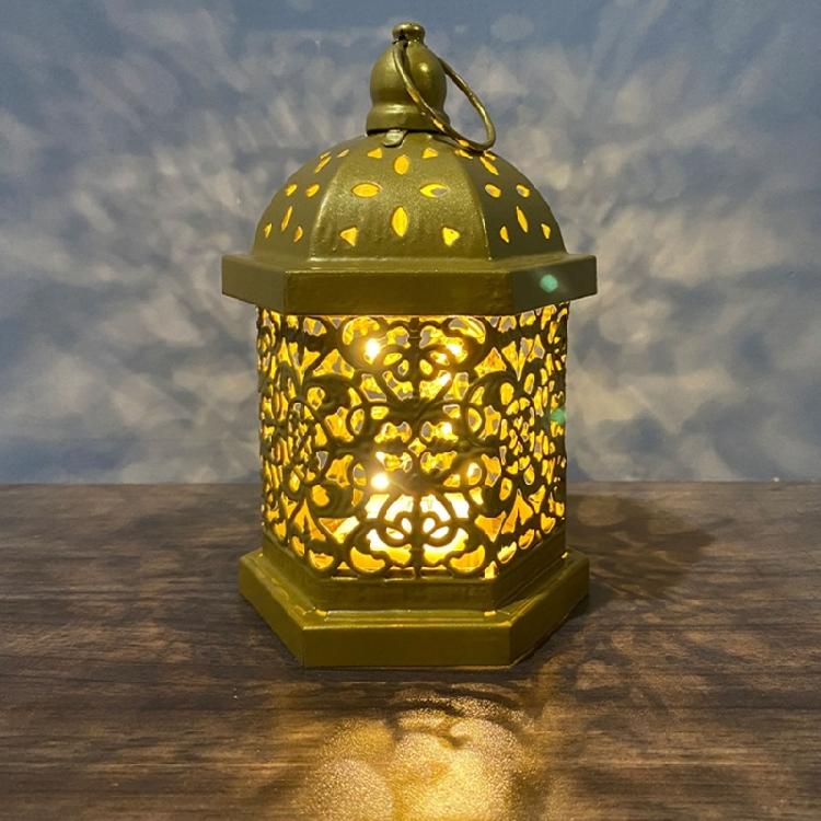 Middle East Arab Metal Vintage Hanging Lamp Hollowed Iron LED Lanterns Battery Operated Home Table Centerpieces Decors
