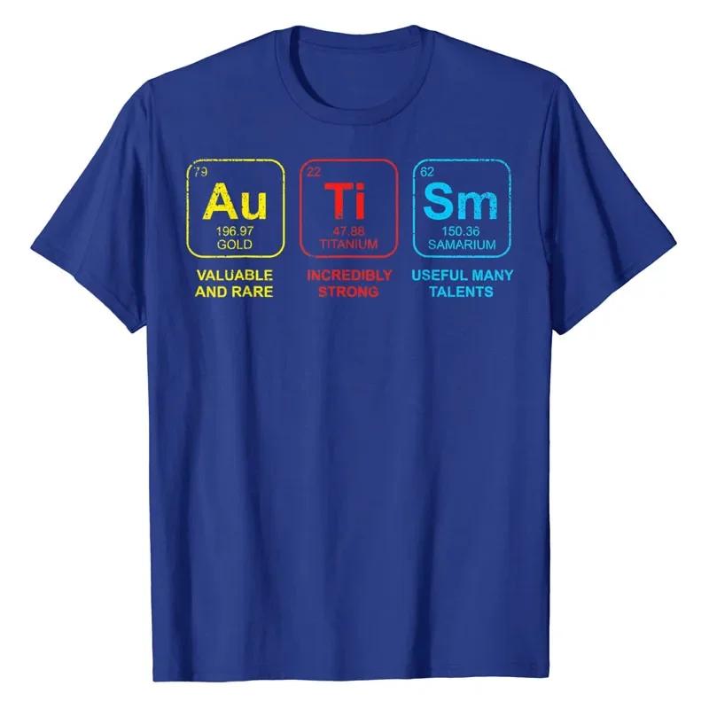 Camiseta Gráfica Divertida Conciencia del Autismo Tabla Periódica Algodón Ropa Urbana Manga Corta Regalos de Cumpleaños Camiseta de Verano Ropa de Hombre