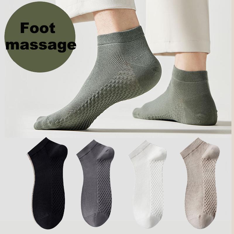 4 Pairs Men's Socks Classical Pure Cotton Antibacterial Deodorant Mesh Sweat Absorption Foot Massage Short Socks Sports Bussiess