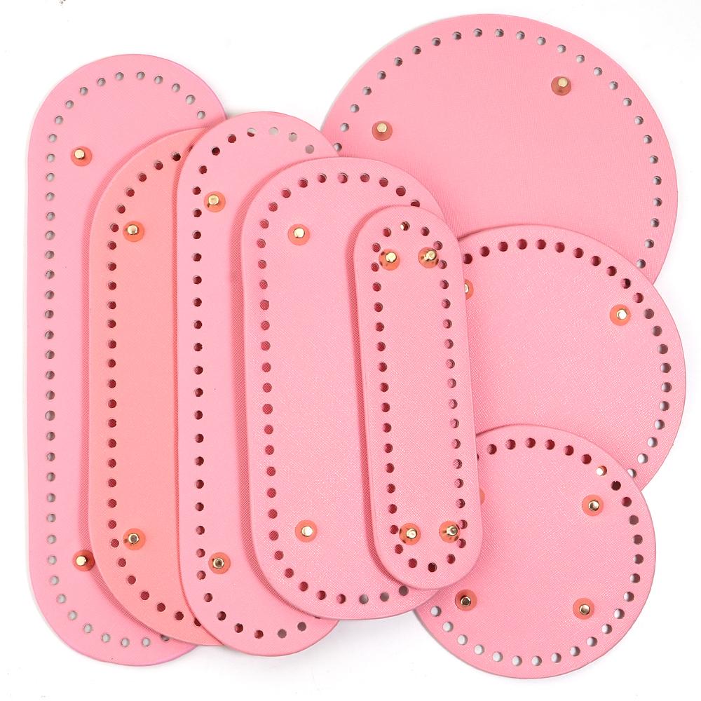 Pink Oval Round Bottom Long PU leather Bag Base With Holes For DIY Handmade Knitted Crochet Bags Universal Bottom Accessories