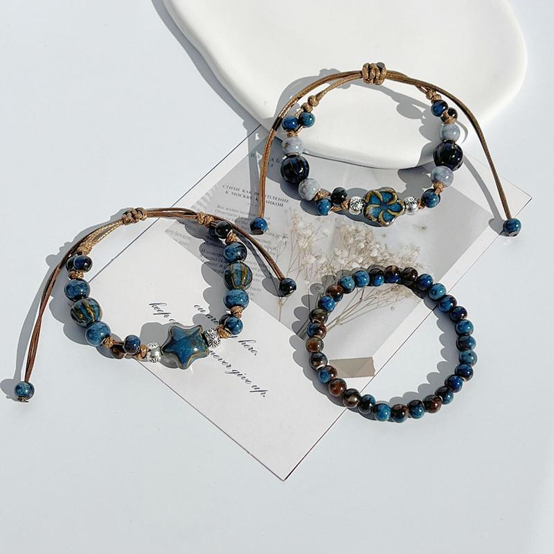 Chinese Ethnic Style Retro Ceramic Bracelet For Women Girls Simple Beaded Student Antique Hand Rope Jewelry Accessories Gifts