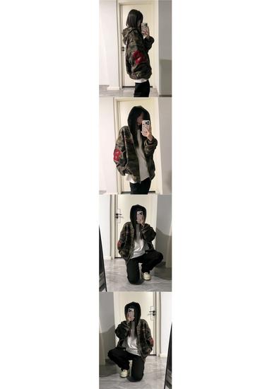Women's Oversized Retro Camo Zipper Hoodie - Autumn Casual Style