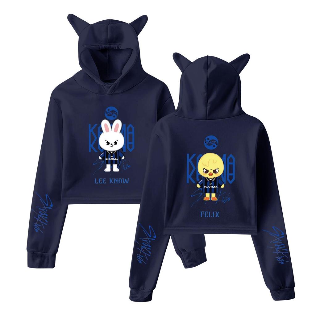 Stilvolles Damen-Kapuzenpullover-Sweatshirt mit Stray Kids-Aufdruck, trendiges langärmeliges Oberteil.