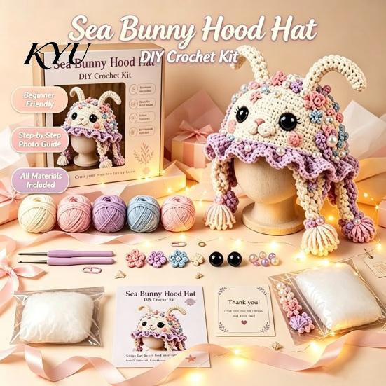 Learn To Crochet Kit Animal Hood Hat Kit, DIY Earflap for Beginners Cute Craft Beginners, Handmade Winter Headwear Gift Enthusiasts