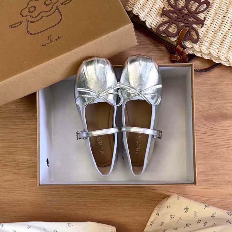 New Style Popular Ballet Flats Women's Mary Jane Shoes Round Toe Women's Luxury Shoes Bow Silk Satin Flats Women Shoes Plus Size