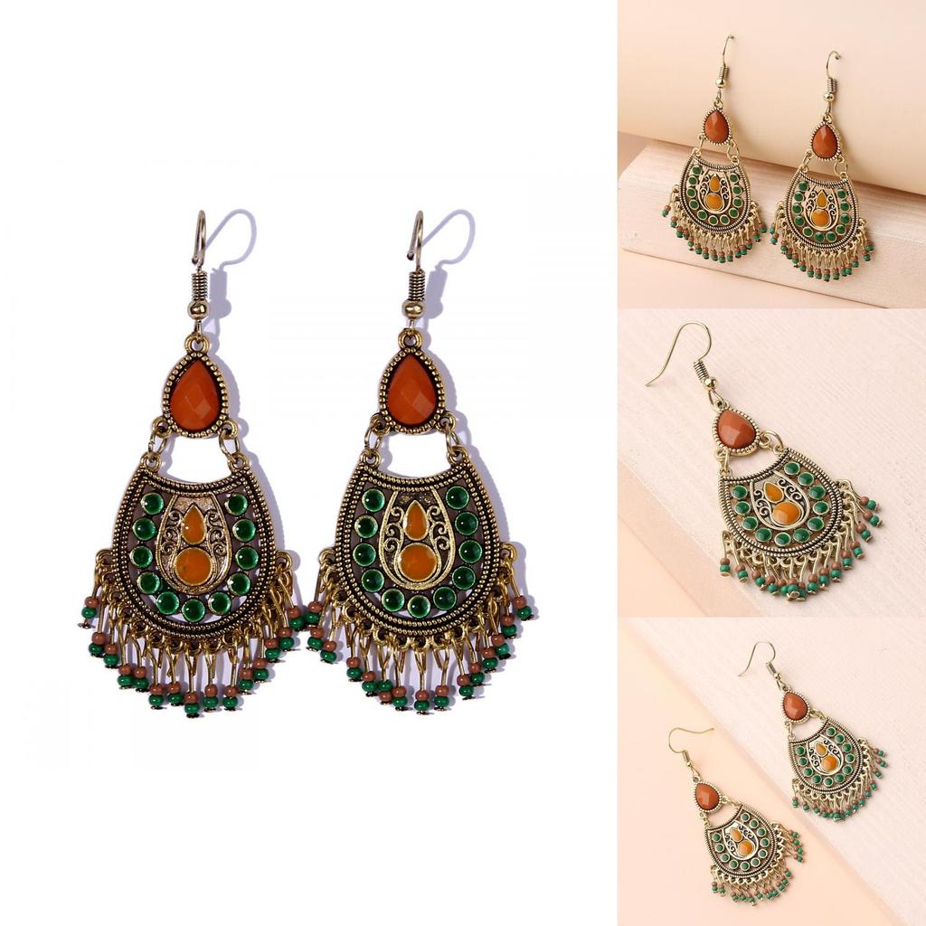 Traditional Ethnic Style Long Dangle Earrings With Geometric Design For Womens Fashion