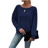 Autumn and Winter Comfortable Casual Solid Color Long Sleeved Round Neck Patchwork Pullover Top T-shirt for Women