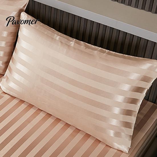 Bed Pillow Protector Striped Satin Pillowcase, Silky Smooth Cover, Gentle on Hair Soft & Skin, Glossy Solid Color Sham for Bedroom Decor, 30"x20"