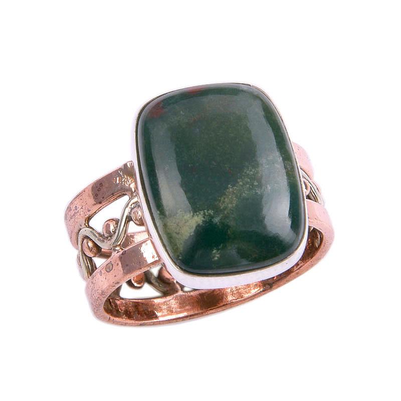 Natural Bloodstone Gemstone Two Tone 925 Sterling Silver Gift Ring S.6.5 A5l20