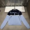 POLO2025 Color Block Lapel Knit Cardigan - Lazy Style, Age-Reducing Double Zipper Loose Outerwear for Autumn/Winter