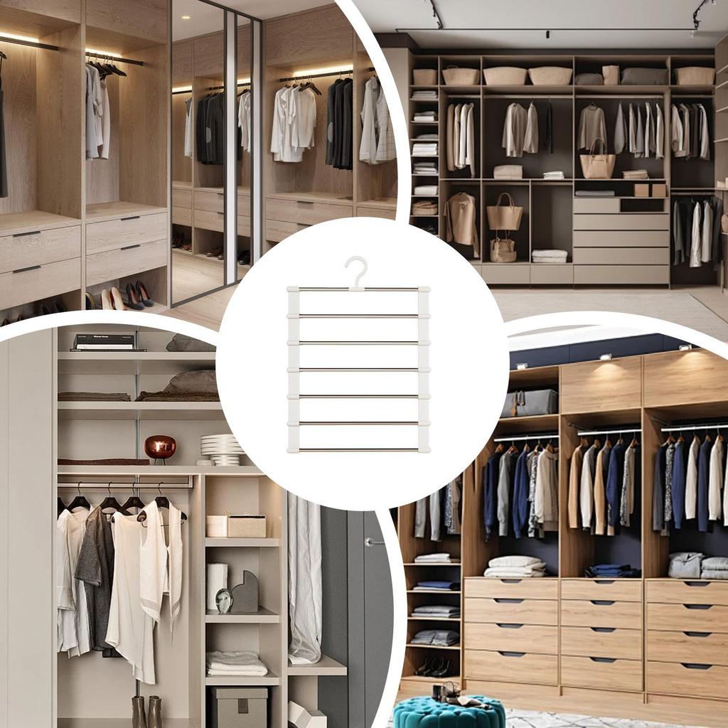 Pants Hangers Space Saving 6 Layers Foldable Rack 2 Pieces Clothing Hangers for Jeans Trousers Skirt Closet Bedroom Dorm