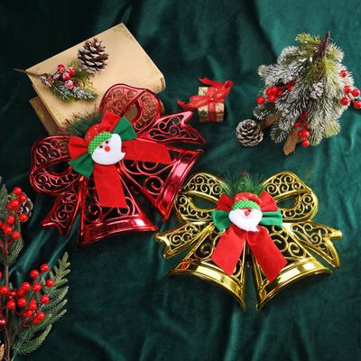 Bow-Shaped Christmas Ornament Plastic Bow with Bell Christmas Tree Hanging Decoration for Holiday Tree Party Decor