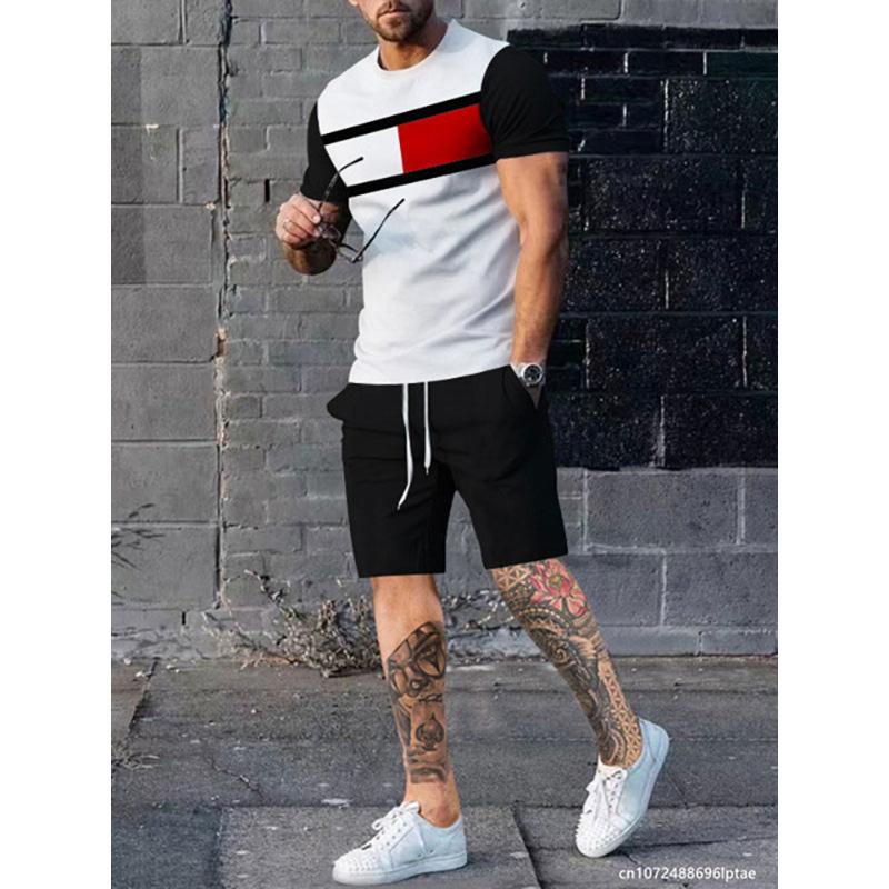 Plus Size Men's Summer Plus Size Short Sleeved T-shirt Sportswear 3D Set Printed Daily Casual Street Wear 2-piece Set