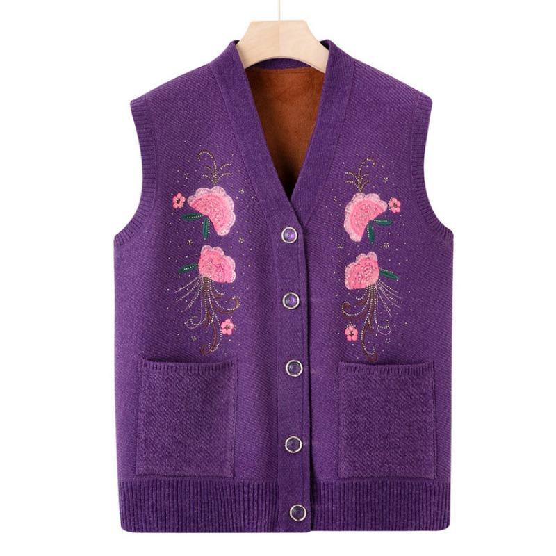 Middle-aged sweater vest female grandma vest mother autumn and winter velvet thickened vest old lady warm vest