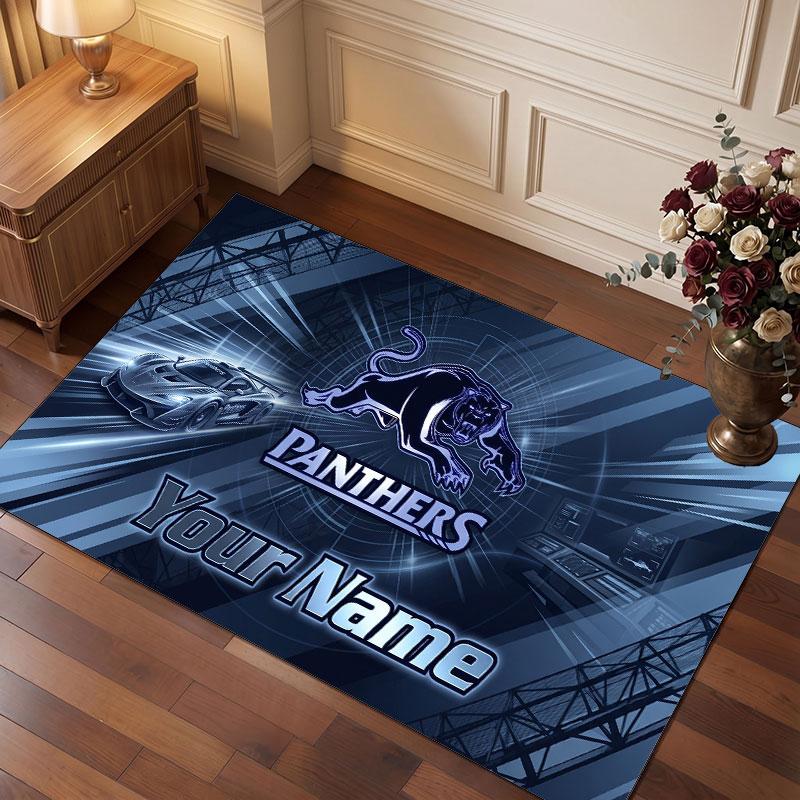 Penrith Panthers Personalisierter Kristall-Samt-Teppich, Benutzerdefinierter Name Text Weicher Anti-Rutsch-Teppich für Wohnzimmer Schlafzimmer