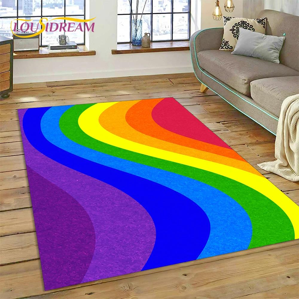 Rainbow Colour Illusion Cartoon Carpet Rug for Bedroom Living Room Home Sofa Decoration,Children Game Large Decor Floor Mat Gift