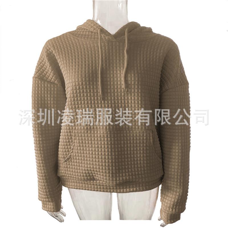 Autumn and Winter Women's Clothing Small Style Round Neck Hooded Long Sleeved Sweatshirt Solid Color Top for Women