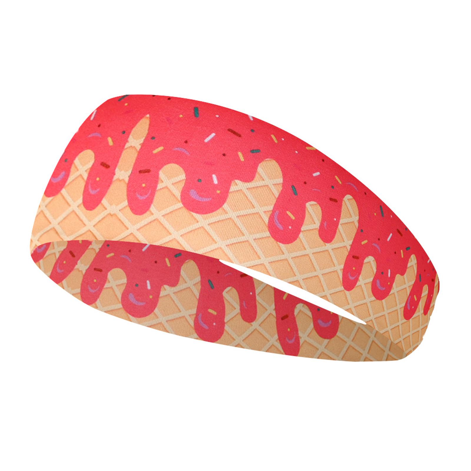 

Unisex Ice Cream Pattern Print Headbands, Sports Sweatbands, Moisture-Wicking Bands With Wide Edges For Yoga Hair Accessories One Size червоний