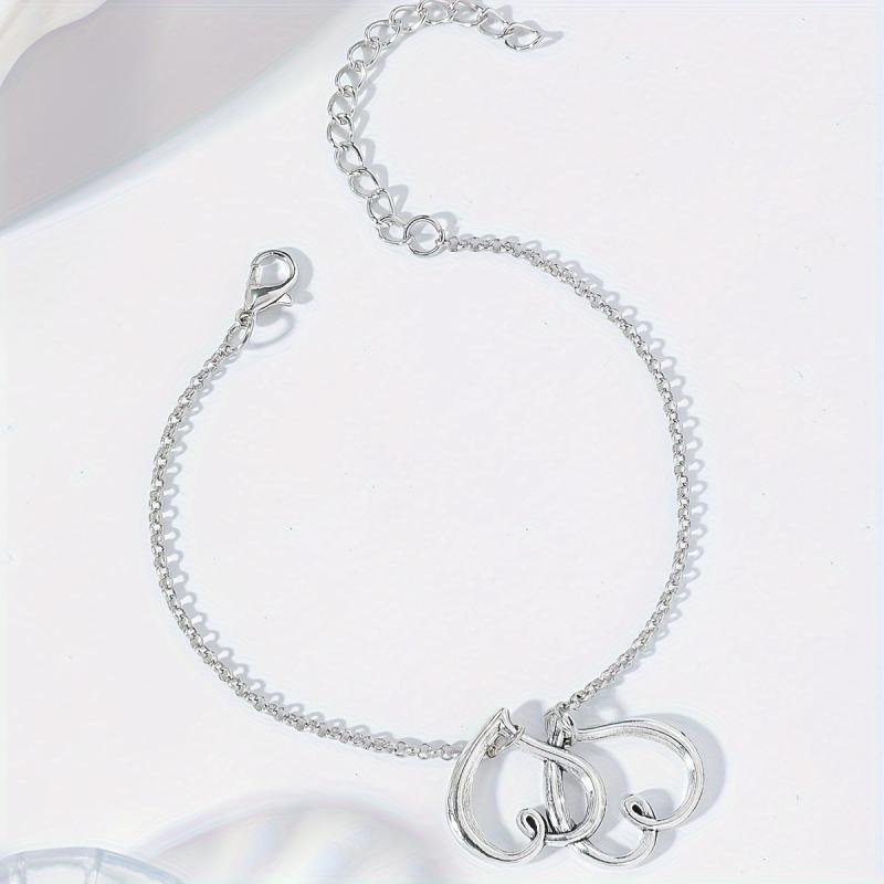 1PC Women's Retro Bohemian Double Heart Chain Ankle Bracelets, Simple and Elegant Design for Daily and Vacation Wear
