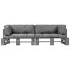 2 Piece Outdoor Sofa Set On Pallets with Gray Cushions Pine Wood