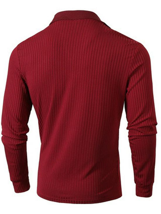 Europäisches Herren-Herbst-Sport-Fitness-Poloshirt mit V-Ausschnitt, Stehkragen und vertikalen Streifen