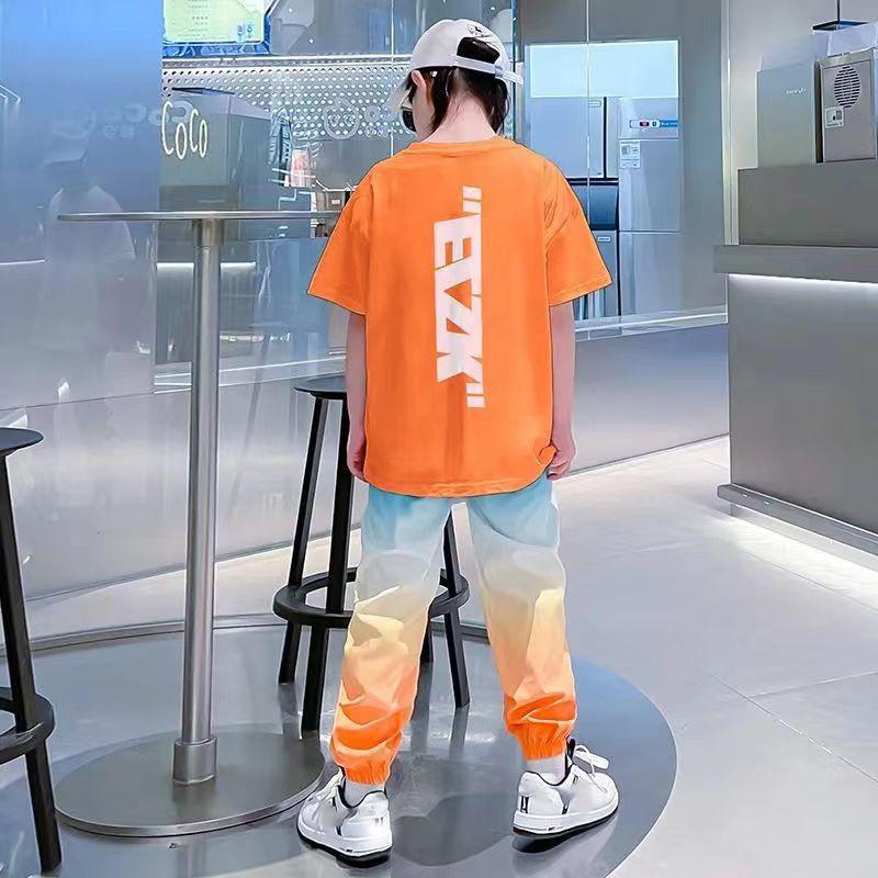 Abbigliamento Estivo per Bambini Abbigliamento Ragazzi Adolescenti Outfit Casual Tuta Gradient per Bambini T-shirt per Bambino + Pantaloni con Laccio alla Caviglia Set Due Pezzi