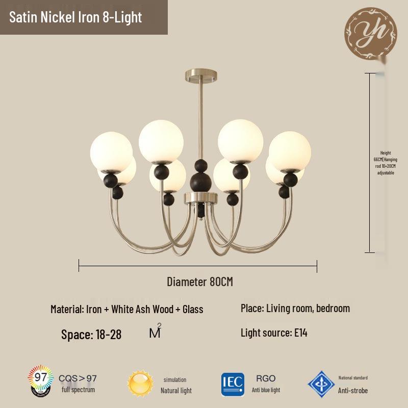 Mid-Century Magic Bean Solid Wood Chandelier: French Retro Light for Living Room or Bedroom.