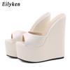 Fashion Eilyken 2025 New Peep Toe Platform Wedges Slippers Summer Woman Sexy Super High Mules Sandal Concise Shoes 35-42