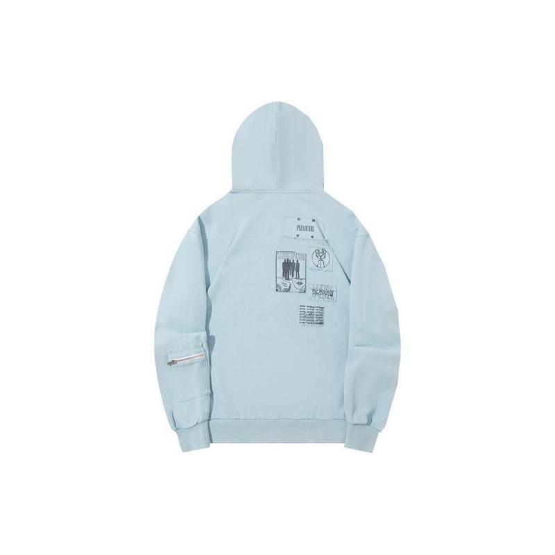 Li Ning X Pleasures Collaboration Disc Print Letter Zip-Up Hoodie Unisex Hoodies Forget-Me-Not-Blue AWDTC03-2