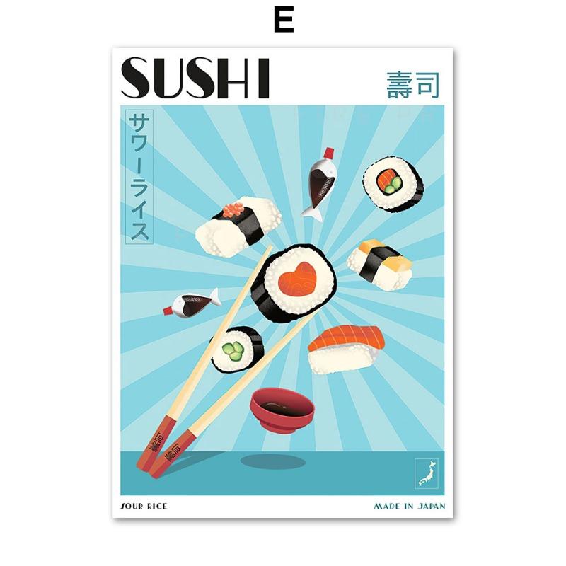 Ramen with Egg Japanese Sushi Shochu Food Wall Art Canvas Painting Nordic Posters Retro Kitchen Restaurant Wall Decor Picture