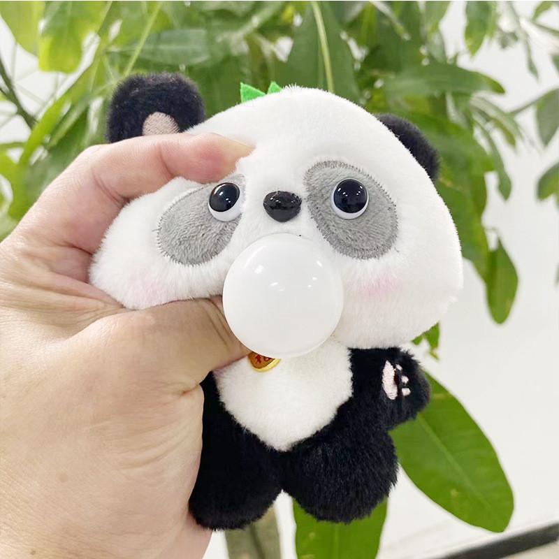 Soft Plush Lovely Panda Keychain Doll Cute Bubble Blowing Design Perfect For Gifts And Collectibles