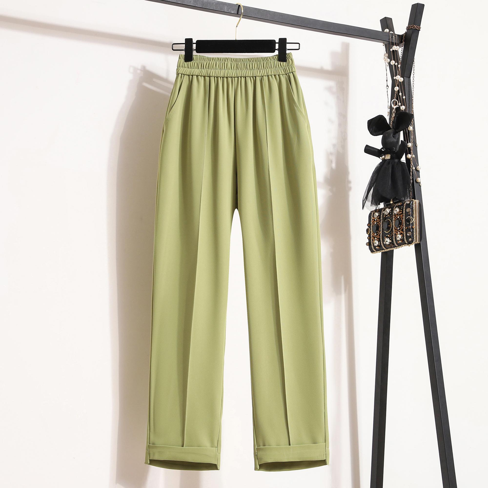 

DIMANAF Весна Плюс Размер Длинные Брюки Женские Эластичные Повседневные Свободные Шаровары Высокая Талия Однотонные Зеленые Свободные Базовые Брюки Широкие Брюки Зеленые 5XL 3XL зелёный