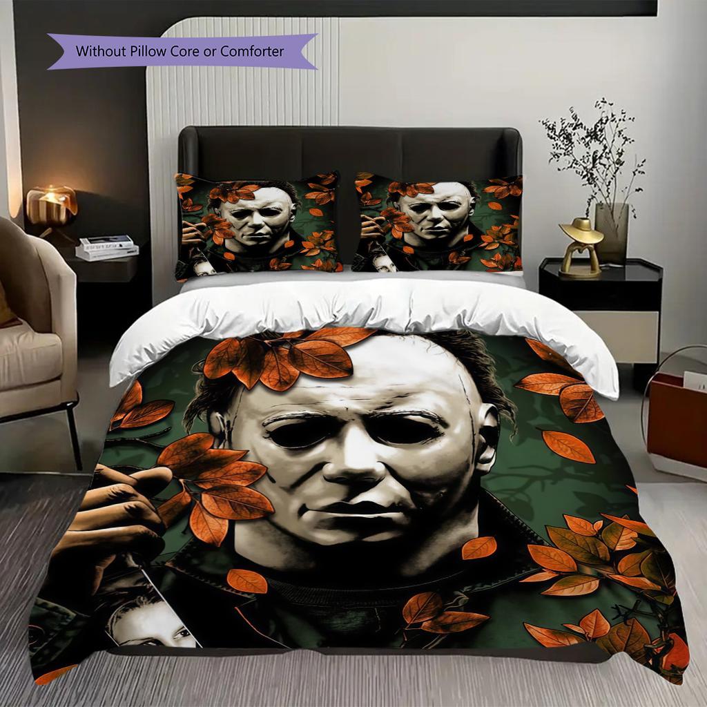 Michael Myers Halloween Horror Set Threepiece Set 1 Duvet Cover 2 Pillowcase Without Core Soft And Comfortable Duvet Cover And Pillowcase