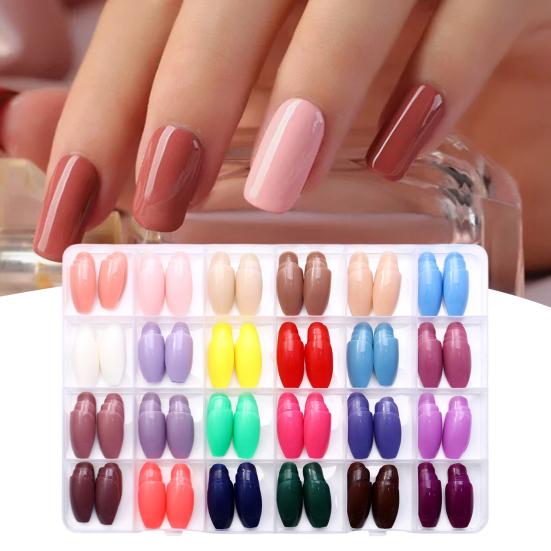576Pcs/Set Fake Nails 24 Grids Assorted Color Long Nail Extension Removable Home Salon Women Girls Full Cover Press on Nails Kit