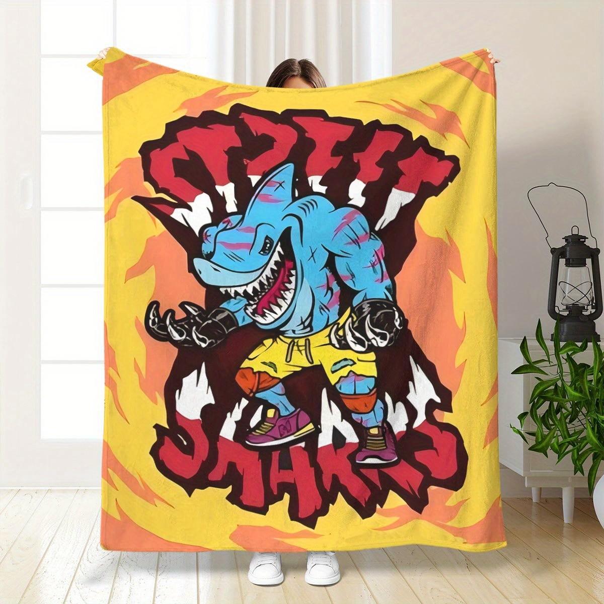 

Shark cartoonthemed pattern Flannel printed blanket suitable for all seasons suitable for living room office sofa and travel 75x100cm