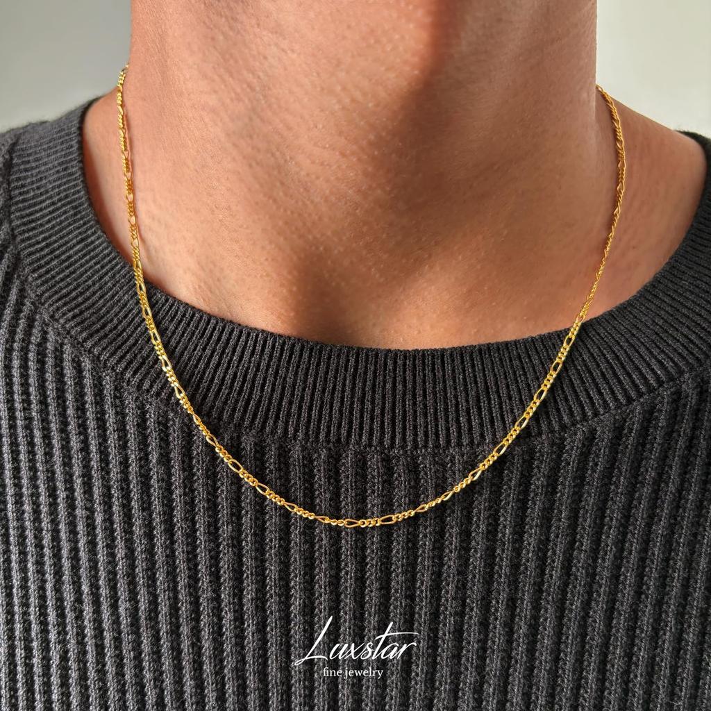 [LUXSTAR] Figaro Chain Necklace, Sterling Silver 925, Gold Plated, Men's & Women's, with Adjustable Chain (Silver, 45cm + 5cm)