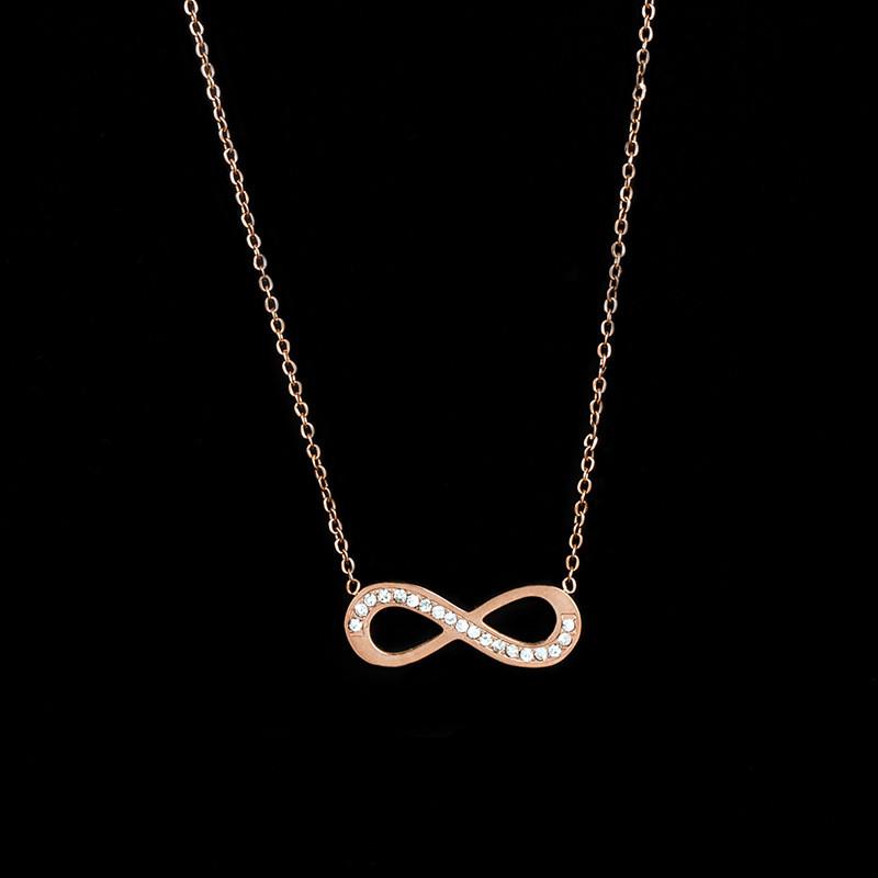 Necklace Hollow Figure 8 Inlaid Rhinestone Pendant Titanium Steel