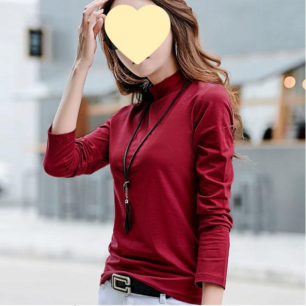 Spring Autumn 2025 Women's Modal Semi-High Neck Long Sleeve Solid Color Plus Size T-shirt - Versatile and Fashionable New Style