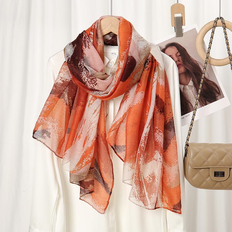 New Fashion Commuter Floral Print Versatile High-quality Balinese Yarn Cotton Linen Feel Women's Soft Scarf Sun Protection